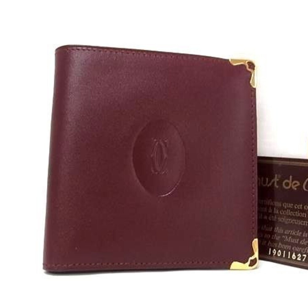 Cartier Bi-fold Wallet, Must Line, 73184192, Bordeaux Calf Leather, Men's/Wom...